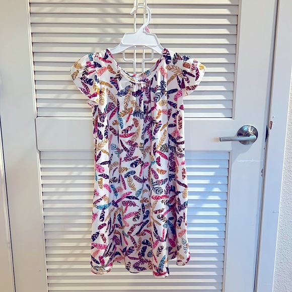 Dot Dot Smile Boho Feather print Shift Dress with flutter sleeves. - Picture 1 of 2